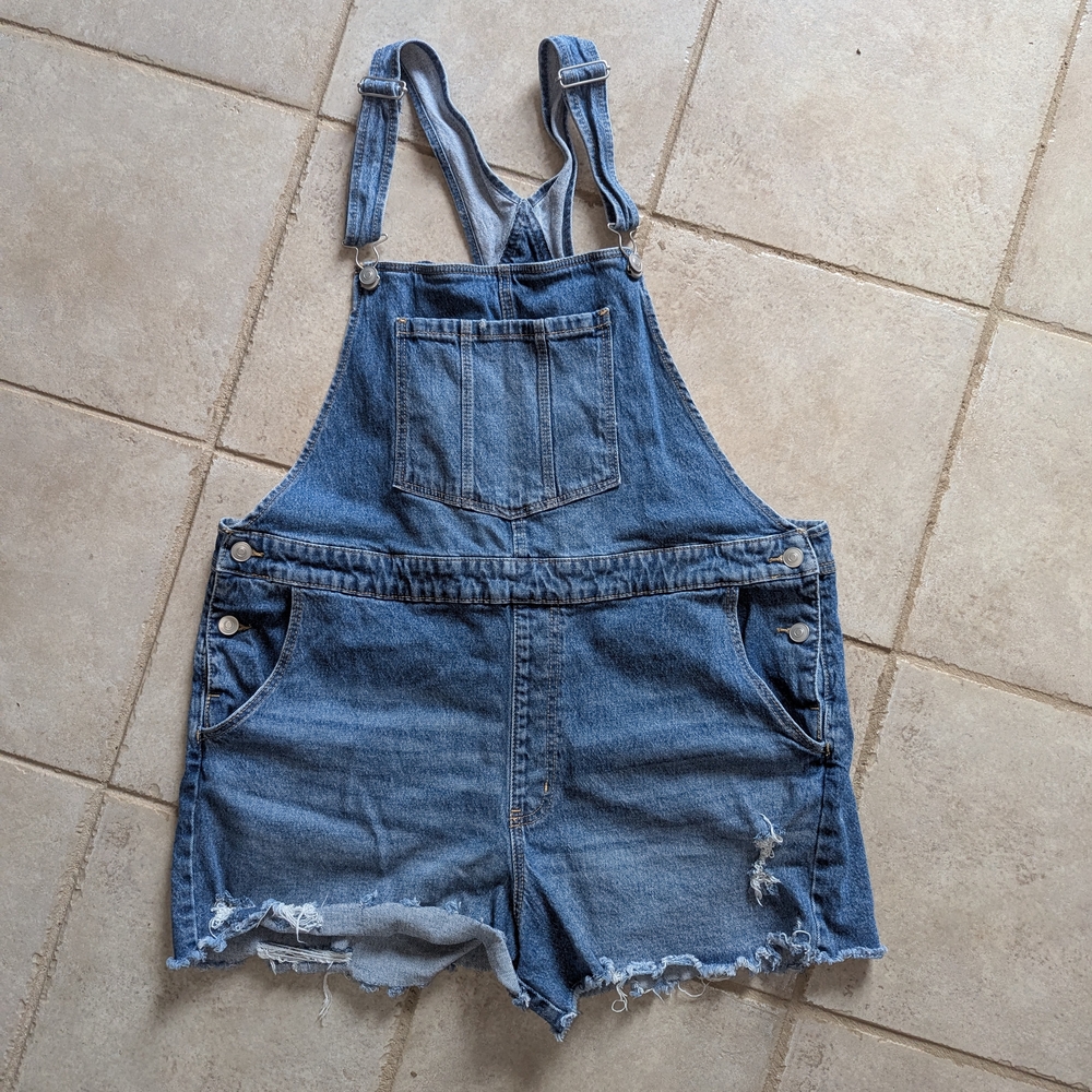 Distressed Short Overalls